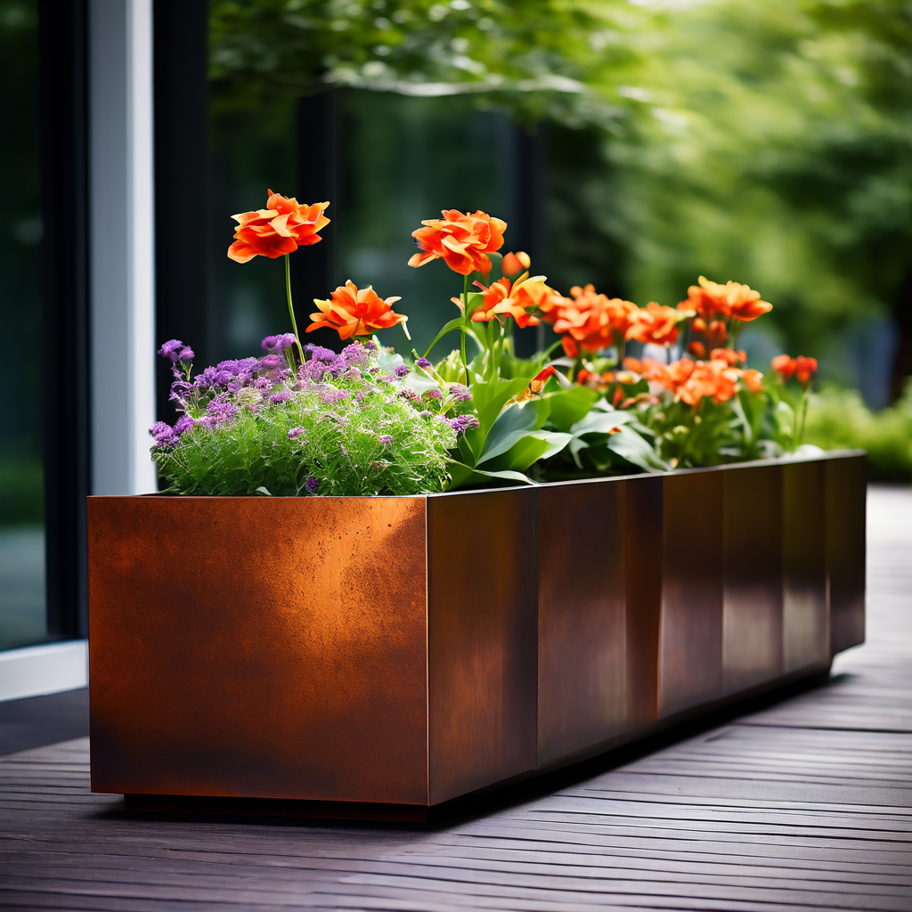 Jardinera de acero corten rectangular