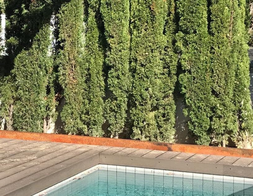 Bordura de acero corten en piscina