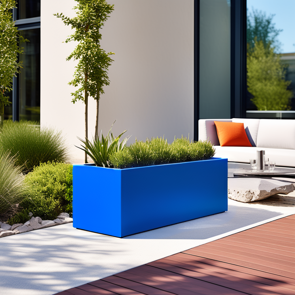 jardinera de acero galvanizado lacada de color azul