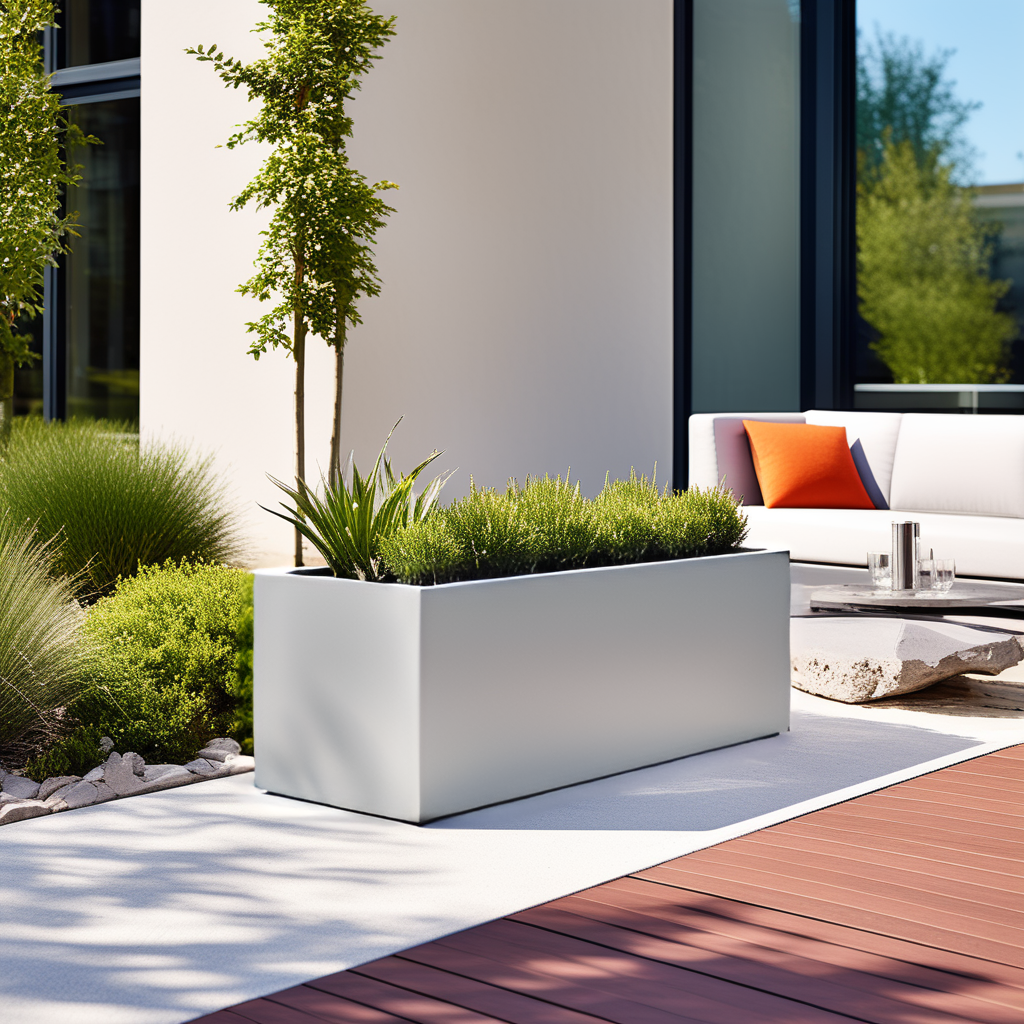 jardinera rectangular de acero galvanizado lacada de color blanco