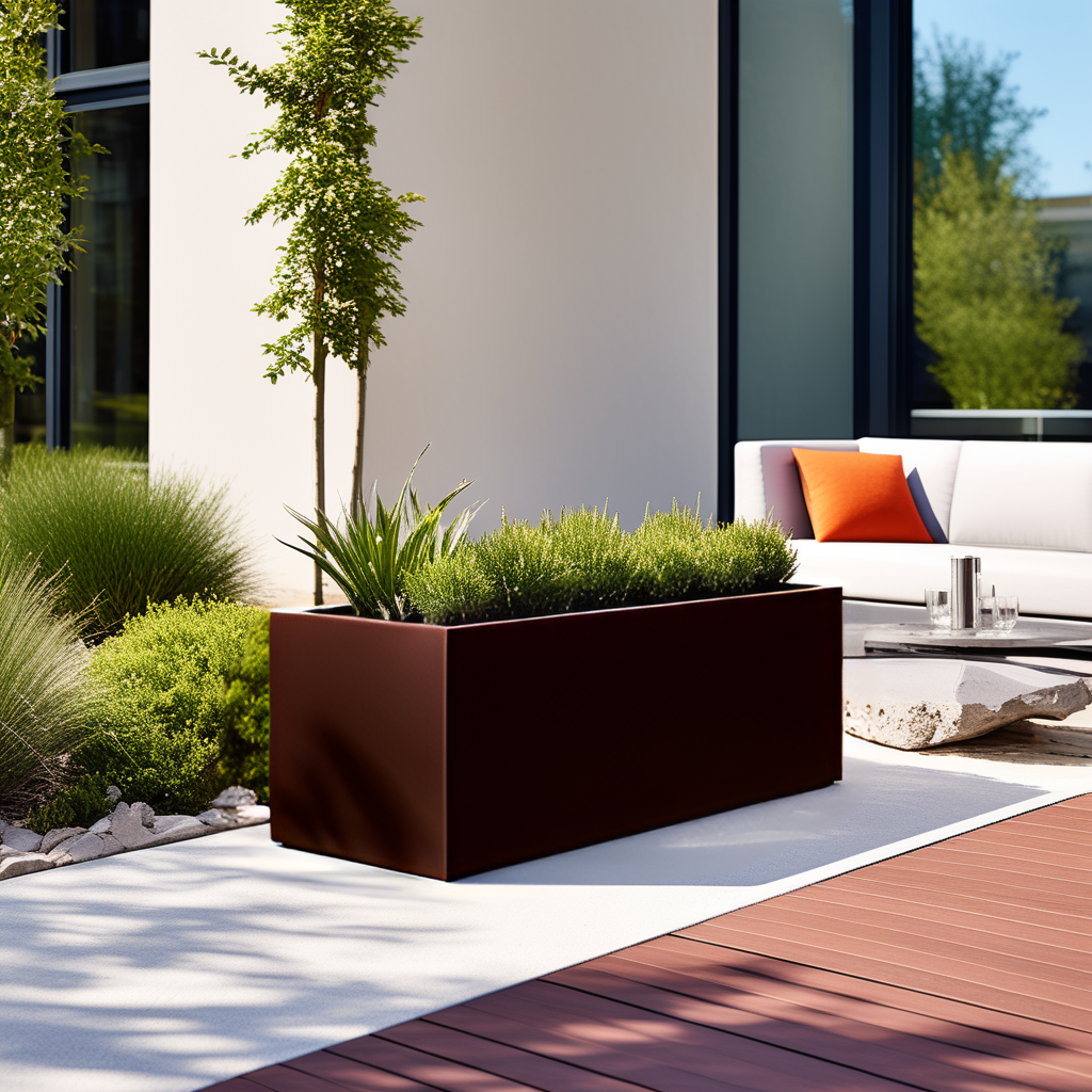 jardinera de acero galvanizado lacada de color marron