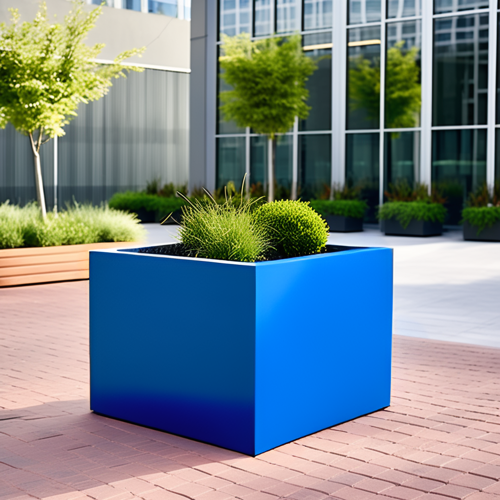jardinera cuadrada de acero galvanizado lacada de color azul