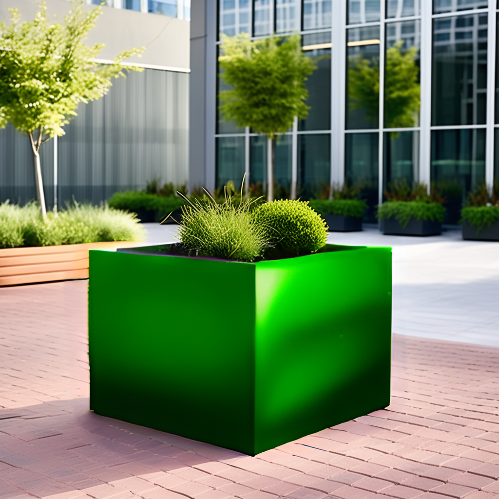 jardinera cuadrada de acero galvanizado lacada de color verde
