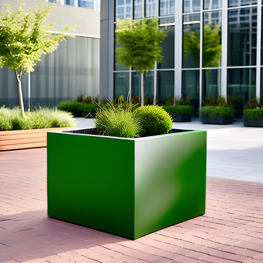 jardinera cuadrada de acero galvanizado lacada de color verde oliva